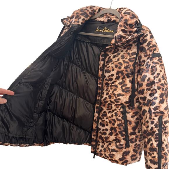 Sam Edelman Leopard Cheetah Print Puffer Funnel Neck Jacket Size M - Picture 13 of 15